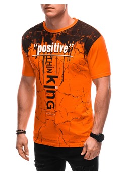 T-shirt męski z nadrukiem 1918S - pomarańczowy ze sklepu Edoti w kategorii T-shirty męskie - zdjęcie 164739070