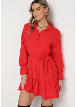 Czerwona Koszulowa Sukienka z Wiązanym Paskiem Stevania ze sklepu Born2be Odzież w kategorii Sukienki - zdjęcie 164789402