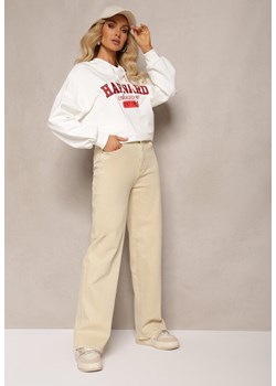 Jasnobeżowe Szerokie Spodnie High Waist Inthini ze sklepu Renee odzież w kategorii Spodnie damskie - zdjęcie 164789723
