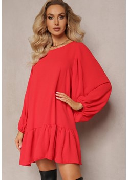 Czerwona Sukienka Mini o Trapezowym Kroju z Falbankami i Bufiastymi Rękawami Cordole ze sklepu Renee odzież w kategorii Sukienki - zdjęcie 164789852