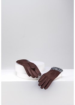 Brązowe rękawiczki z motywem panterki ze sklepu Molton w kategorii Rękawiczki damskie - zdjęcie 164793983