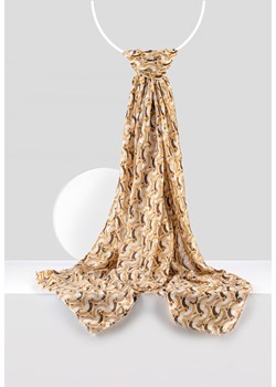 Beżowy szal w geometryczny wzór z połyskiem ze sklepu Molton w kategorii Szaliki i chusty damskie - zdjęcie 164793992
