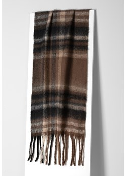 Brązowy szal w kratę z frędzlami ze sklepu Molton w kategorii Szaliki i chusty damskie - zdjęcie 164794024