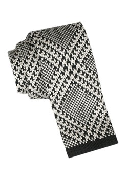 Krawat Knit (Dzianinowy) - Wzór Geometryczny - Czarno-Kremowy - Alties KRALTS0977 ze sklepu JegoSzafa.pl w kategorii Krawaty - zdjęcie 164795450