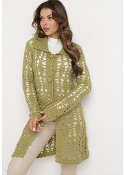 Zielony Długi Kardigan Ażurowy Lontoria ze sklepu Born2be Odzież w kategorii Swetry damskie - zdjęcie 164797102