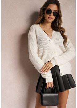 Jasnobeżowy Dzianinowy Kardigan Zapinany Bizatia ze sklepu Renee odzież w kategorii Swetry damskie - zdjęcie 164797494