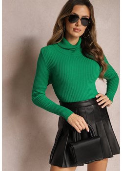 Zielony Klasyczny Golf z Prążkowanego Materiału Belikorre ze sklepu Renee odzież w kategorii Swetry damskie - zdjęcie 164797524