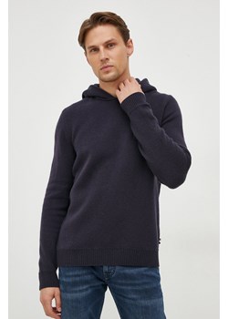 BOSS sweter wełniany męski kolor granatowy lekki ze sklepu ANSWEAR.com w kategorii Swetry męskie - zdjęcie 164800962