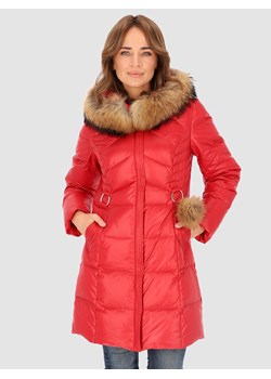 Czerwona puchowa kurtka damska z kapturem Perso ze sklepu Eye For Fashion w kategorii Kurtki damskie - zdjęcie 164875964