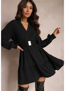Czarna Rozkloszowana Sukienka Mini z Falbankami Atercja ze sklepu Renee odzież w kategorii Sukienki - zdjęcie 164877343