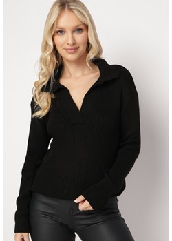 Czarny Sweter z Kołnierzykiem i Trójkątnym Dekoltem Mortala ze sklepu Born2be Odzież w kategorii Swetry damskie - zdjęcie 164881493