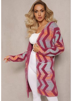 Ciemnofioletowy Luźny Kardigan Niezapinany w Geometryczny Print Sheshy ze sklepu Renee odzież w kategorii Swetry damskie - zdjęcie 164882451