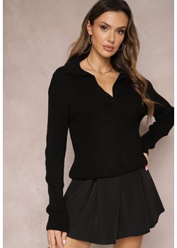 Czarny Sweter z Dekoltem w Serek i Kołnierzykiem Benioza ze sklepu Renee odzież w kategorii Swetry damskie - zdjęcie 164882541