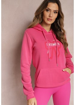 Różowa Bluza Wykończona Polarem z Nadrukiem i Kapturem Nimba ze sklepu Renee odzież w kategorii Bluzy damskie - zdjęcie 164882651