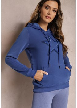 Niebieska Ocieplana Bluza Dzianinowa z Kapturem Ziff ze sklepu Renee odzież w kategorii Bluzy damskie - zdjęcie 164882671