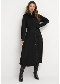 Czarna Koszulowa Sukienka Maxi z Wiązanym Paskiem Isylie ze sklepu Born2be Odzież w kategorii Sukienki - zdjęcie 164884591