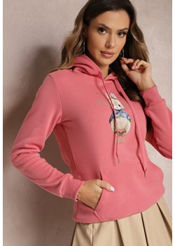 Różowa Ocieplana Bluza z Ozdobnym Nadrukiem i Kapturem Hitee ze sklepu Renee odzież w kategorii Bluzy damskie - zdjęcie 164899750