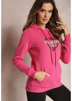 Różowa Bluza Kangurka Ocieplona Polarem z Ozdobnym Nadrukiem Elili ze sklepu Renee odzież w kategorii Bluzy damskie - zdjęcie 164899770