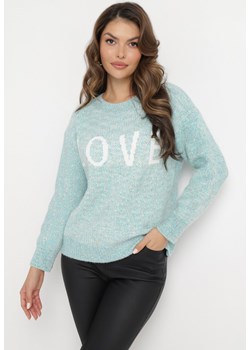 Jasnozielony Klasyczny Sweter z Napisem i Ściągaczami Haccate ze sklepu Born2be Odzież w kategorii Swetry damskie - zdjęcie 164899851