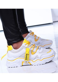 Sznurowane biało żółte buty sportowe /G13-2 15115 T299/ ze sklepu Pantofelek24.pl w kategorii Buty sportowe damskie - zdjęcie 164903323