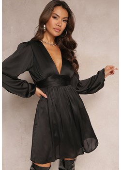 Czarna Rozkloszowana Sukienka Mini z Gumką w Pasie Mokkis ze sklepu Renee odzież w kategorii Sukienki - zdjęcie 164904651