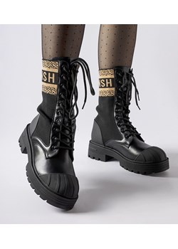Czarne skarpetowe buty brązowy napis Daria ze sklepu gemre w kategorii Workery damskie - zdjęcie 164904921