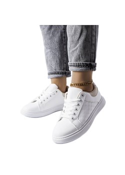 Biało-beżowe sneakersy z tłoczeniem Dreux białe ze sklepu ButyModne.pl w kategorii Trampki damskie - zdjęcie 164911604