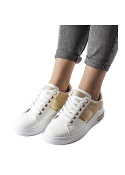 Białe sneakersy z beżowymi wstawkami Deans ze sklepu ButyModne.pl w kategorii Buty sportowe damskie - zdjęcie 164911782