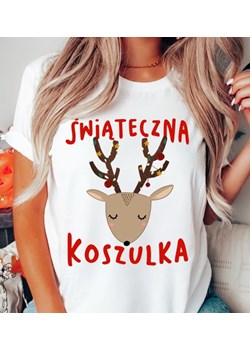 świąteczna koszulka z reniferem ze sklepu Time For Fashion w kategorii Bluzki damskie - zdjęcie 164922741