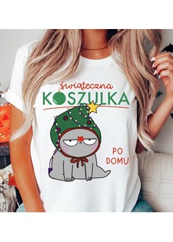 świąteczna koszulka z kotem ze sklepu Time For Fashion w kategorii Bluzki damskie - zdjęcie 164922742