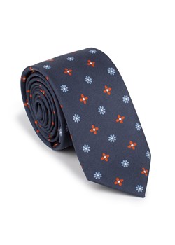 Krawat jedwabny wzorzysty granatowo-pomarańczowy ze sklepu WITTCHEN w kategorii Krawaty - zdjęcie 164923550