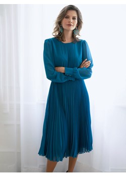 Niebieska elegancka sukienka z plisowanym dołem Potis & Verso Agnes ze sklepu Eye For Fashion w kategorii Sukienki - zdjęcie 164926543
