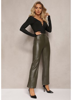 Zielone Szerokie Spodnie z Ekoskóry High Waist Dodamani ze sklepu Renee odzież w kategorii Spodnie damskie - zdjęcie 164927940
