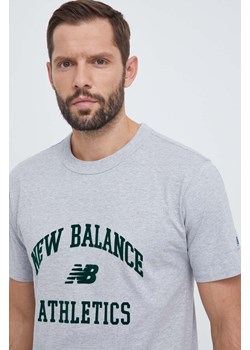 New Balance t-shirt bawełniany męski kolor szary z aplikacją ze sklepu ANSWEAR.com w kategorii T-shirty męskie - zdjęcie 164929683