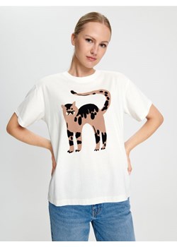Sinsay - Koszulka bawełniana z nadrukiem - kremowy ze sklepu Sinsay w kategorii Bluzki damskie - zdjęcie 164931421