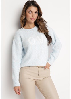 Jasnoniebieski Klasyczny Sweter z Napisem i Ściągaczami Haccate ze sklepu Born2be Odzież w kategorii Swetry damskie - zdjęcie 164931572