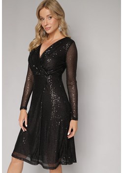 Czarna Rozkloszowana Sukienka Midi w Cekiny Ocorna ze sklepu Born2be Odzież w kategorii Sukienki - zdjęcie 164931602