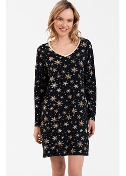 Bawełniana koszula nocna damska w śnieżynki Laponia, Kolor czarny-wzór, Rozmiar S, Italian Fashion ze sklepu Intymna w kategorii Koszule nocne - zdjęcie 164932042