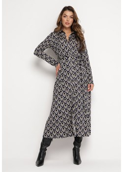 Granatowa Koszulowa Sukienka Maxi z Wiązanym Paskiem Erigge ze sklepu Born2be Odzież w kategorii Sukienki - zdjęcie 164953244