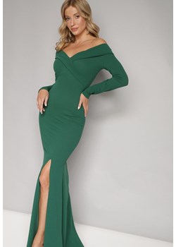 Zielona Sukienka Maxi z Dekoltem Carmen i Rozcięciem Onemta ze sklepu Born2be Odzież w kategorii Sukienki - zdjęcie 165003222