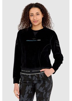 AERONAUTICA MILITARE Czarna welurowa bluza damska z wieloma zdobieniami, Wybierz rozmiar XS ze sklepu outfit.pl w kategorii Bluzy damskie - zdjęcie 165007144