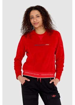 AERONAUTICA MILITARE Czerwona welurowa bluza damska z wieloma zdobieniami, Wybierz rozmiar XS ze sklepu outfit.pl w kategorii Bluzy damskie - zdjęcie 165007154
