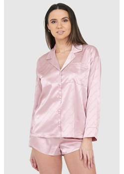 JUICY COUTURE Różowa satynowa koszula piżamowa w logo, Wybierz rozmiar L ze sklepu outfit.pl w kategorii Piżamy damskie - zdjęcie 165007270