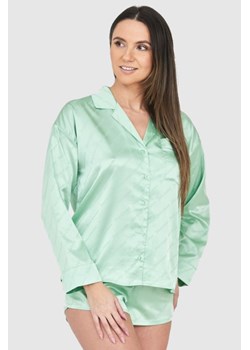 JUICY COUTURE Zielona satynowa koszula piżamowa w logo, Wybierz rozmiar L ze sklepu outfit.pl w kategorii Piżamy damskie - zdjęcie 165007293