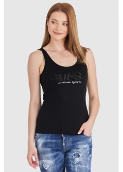 GUESS Czarny top damski z logo z koralików, Rozmiar S ze sklepu outfit.pl w kategorii Bluzki damskie - zdjęcie 165007911