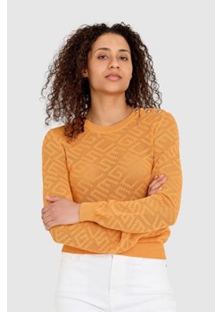 GUESS Pomarańczowy sweterek dzianinowy w monogram guess, Wybierz rozmiar S ze sklepu outfit.pl w kategorii Swetry damskie - zdjęcie 165008301