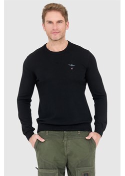 AERONAUTICA MILITARE Czarny sweter męski z wełny merynosa, Wybierz rozmiar L ze sklepu outfit.pl w kategorii Swetry męskie - zdjęcie 165008864