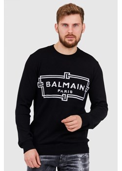BALMAIN Czarny sweter męski z wełny merino, Wybierz rozmiar L ze sklepu outfit.pl w kategorii Swetry męskie - zdjęcie 165008923