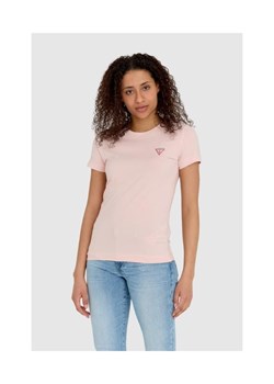 GUESS Różowy t-shirt damski slim fit z małym logo, Wybierz rozmiar S ze sklepu outfit.pl w kategorii Bluzki damskie - zdjęcie 165009022