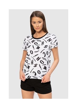 MOSCHINO Biały t-shirt w czarne litery, Wybierz rozmiar M ze sklepu outfit.pl w kategorii Bluzki damskie - zdjęcie 165009294